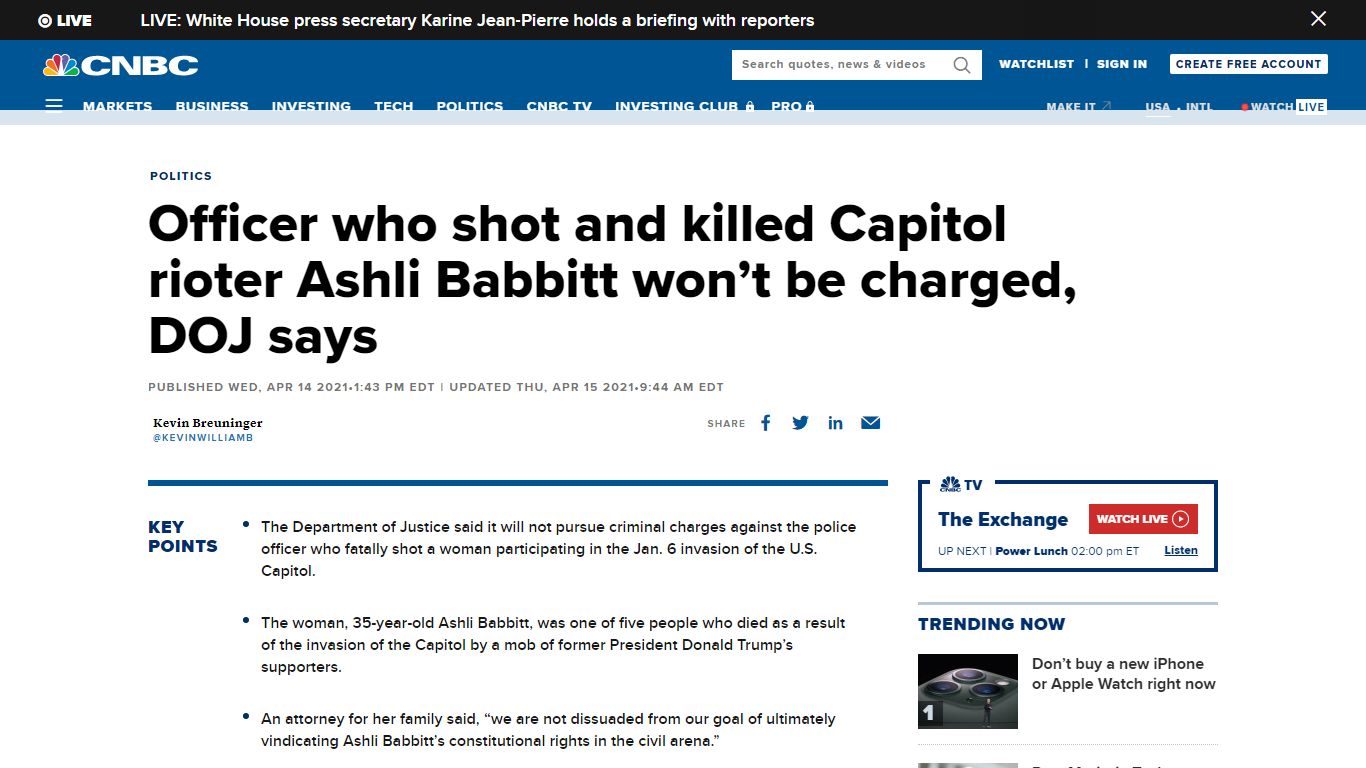 Officer who shot and killed Capitol rioter Ashli Babbitt won't be ...