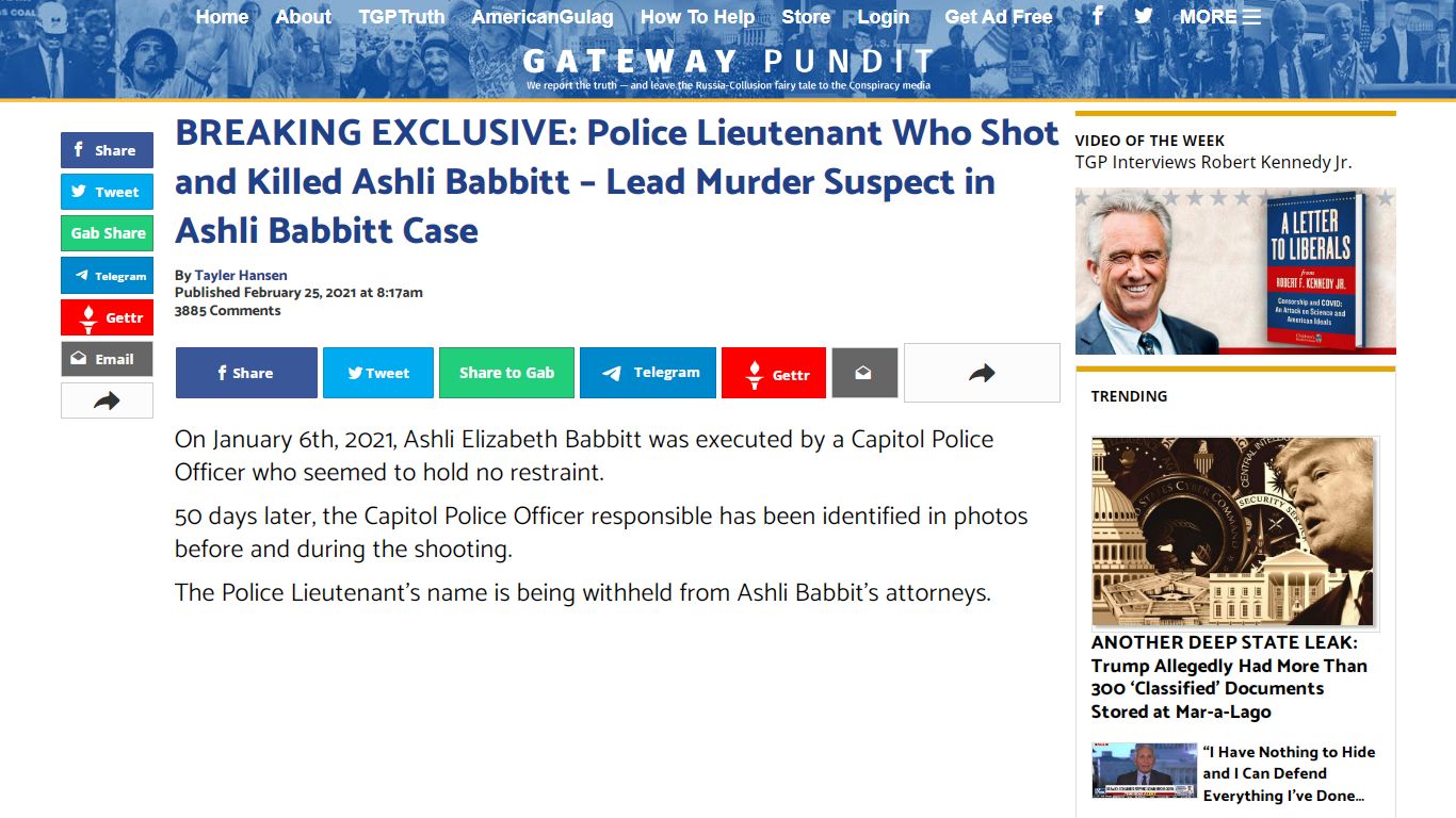 BREAKING EXCLUSIVE: Police Lieutenant Who Shot and Killed Ashli Babbitt ...